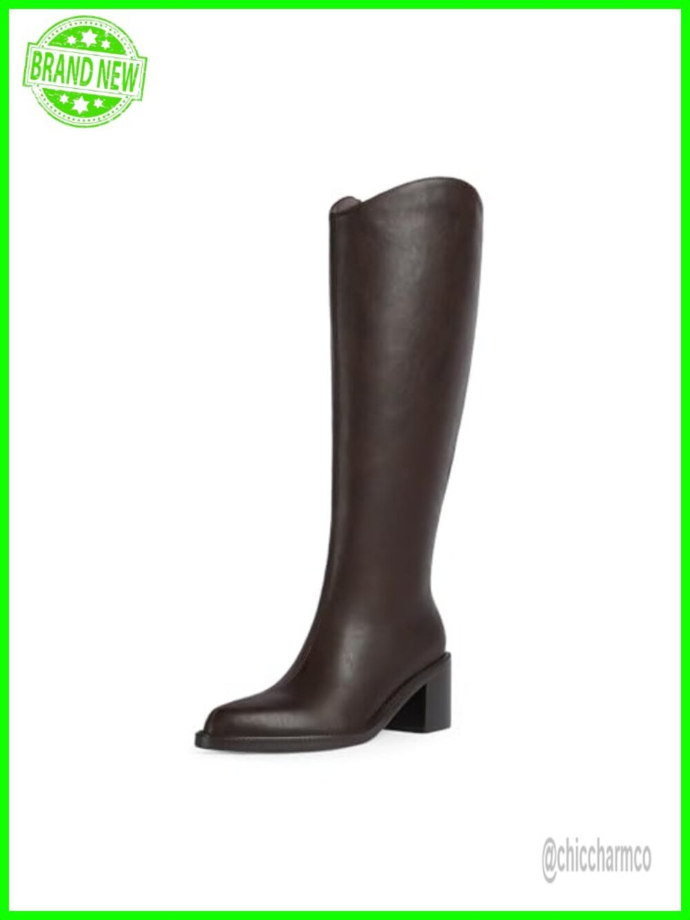 Knee High Boots Pointed Toe Chunky Block Heel Faux Leather Tall Boots